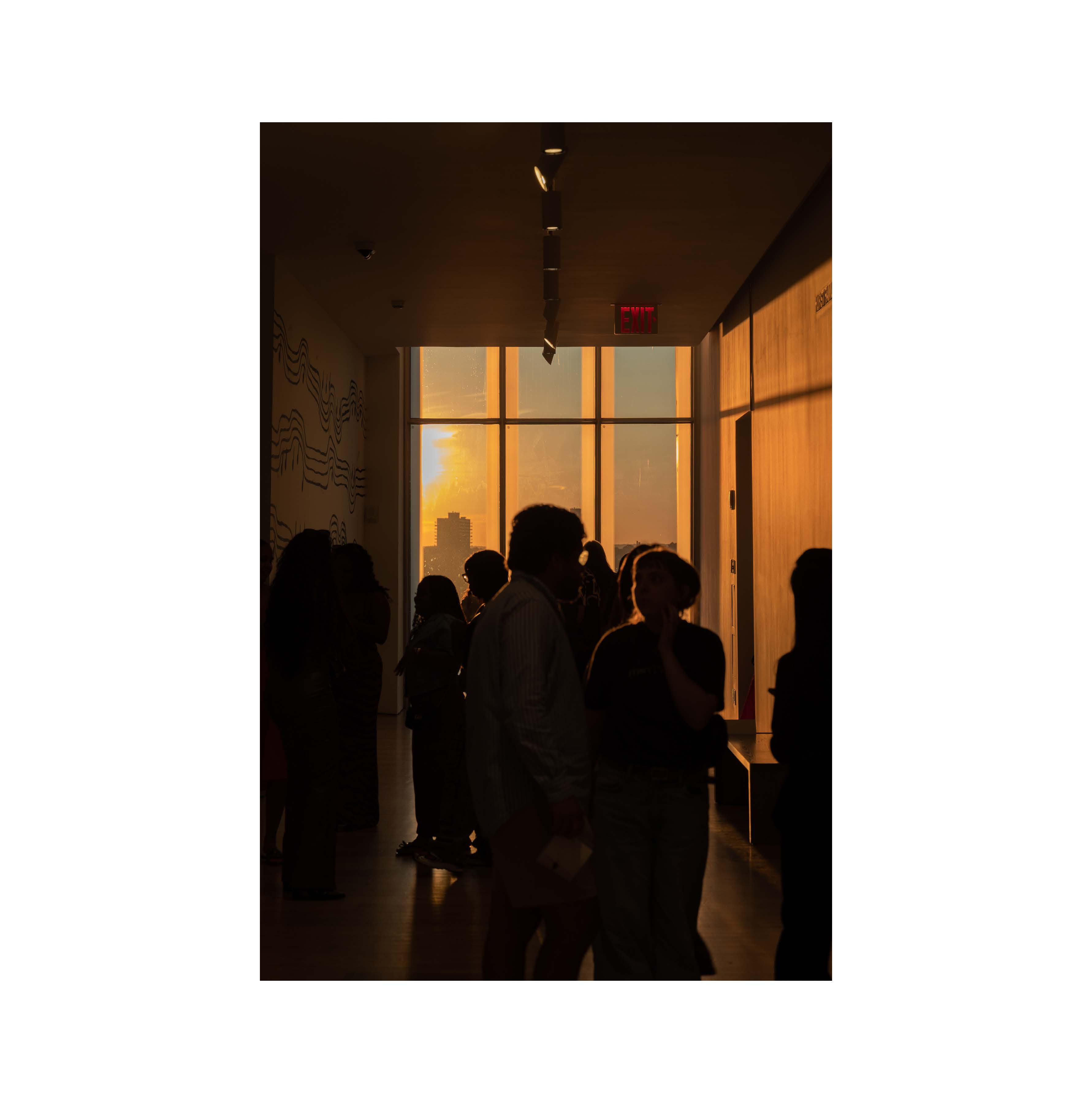 Visitors silhouetted in evening light