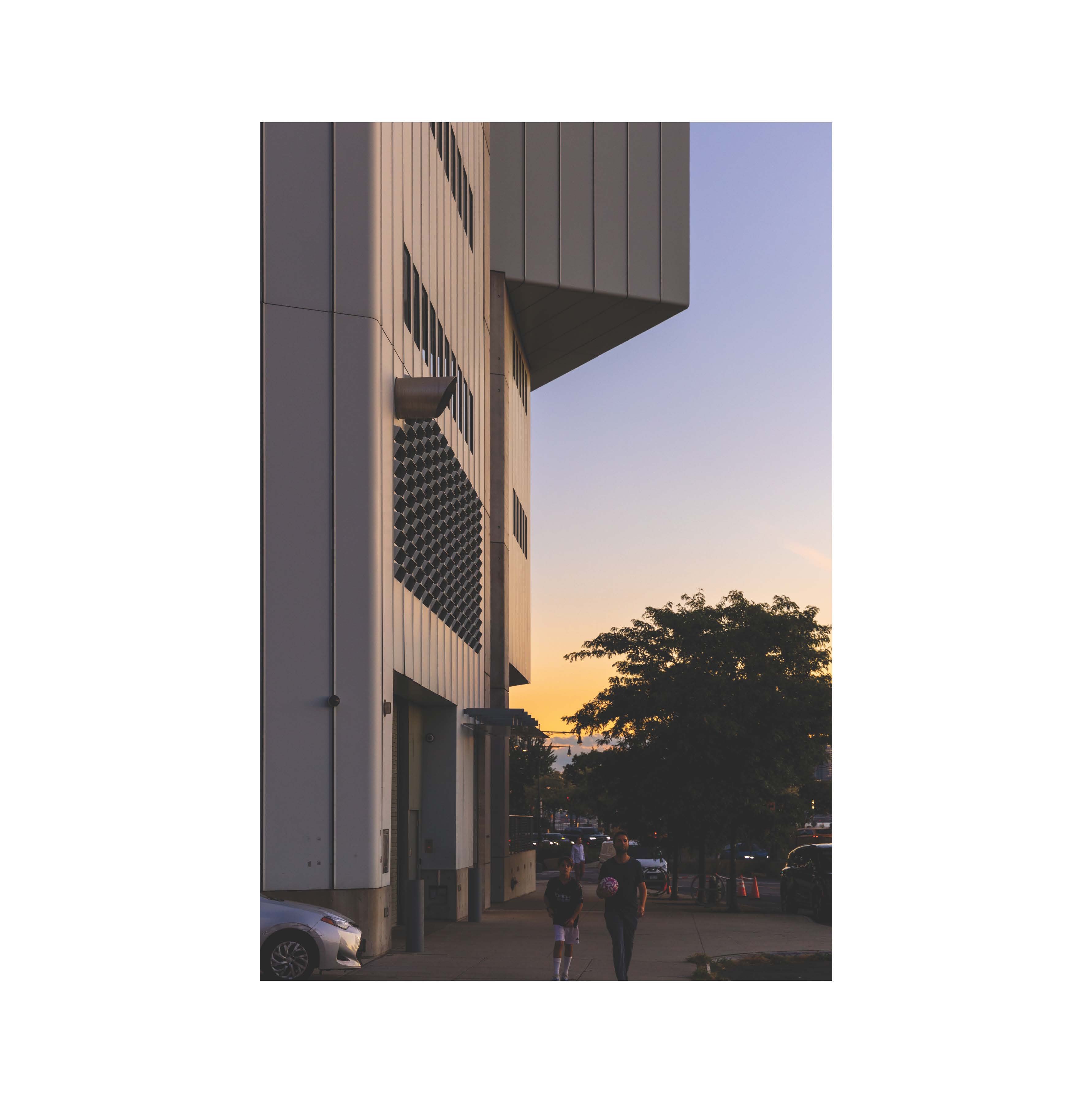 Museum facade at dusk